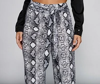 So Sassy Tie Waist Snake Print Pants