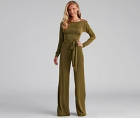 High Fashion Tie Waist Wide-Leg Jumpsuit