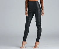 High Rise Ruched Faux Leather Leggings