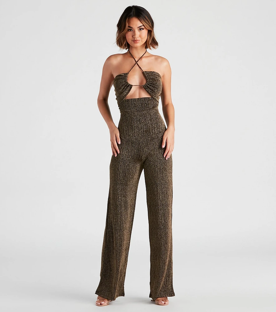Miss Sparkle Halter Knit Jumpsuit