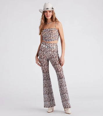 Cute Chevron Print Mesh Flare Pants