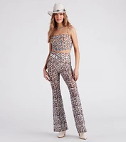 Cute Chevron Print Mesh Flare Pants