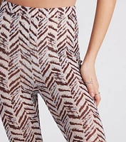 Cute Chevron Print Mesh Flare Pants