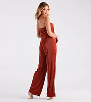 Here To Play Satin Strapless Pleated Jumpsuit