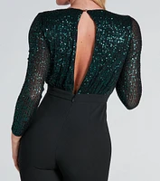 Ultimate Night Shine Sequin Plunge Neck Jumpsuit