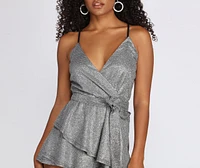 Glitter Surplice Skater Romper