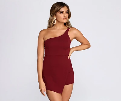 One Shoulder Faux Wrap Romper