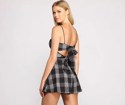 Poised Plaid Tie Back Romper