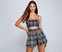 Poised Plaid Tie Back Romper