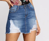 Keep On Keepin' Distressed Denim Mini Skirt