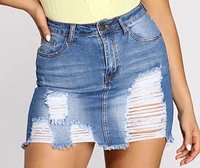Super Distressed Denim Mini Skirt