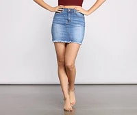 Frayed Hem Denim Mini Skirt