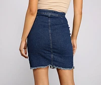 Wrapped Styled Frayed Denim Skirt
