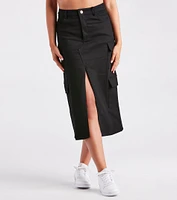 Stand Command Cargo Denim Midi Skirt
