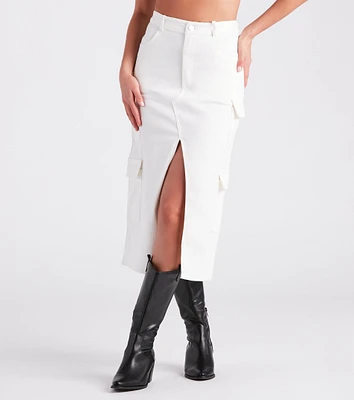 Stand Command Cargo Denim Midi Skirt