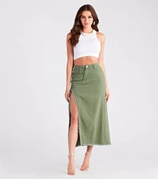 Babe Denim High Slit Midi Skirt