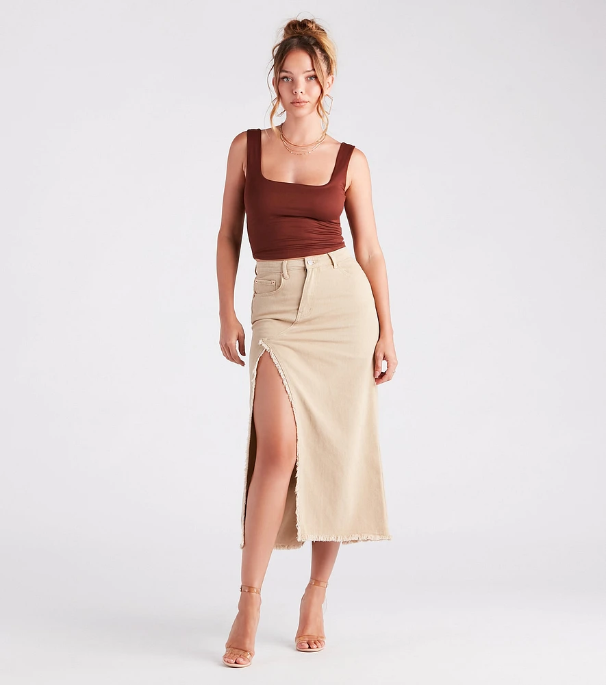 Babe Denim High Slit Midi Skirt