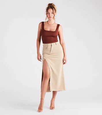 Babe Denim High Slit Midi Skirt