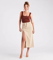 Babe Denim High Slit Midi Skirt