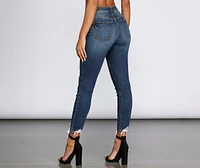 Clara High Rise Destructed Hem Skinny Jeans