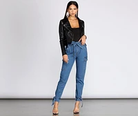 Tie Waist Cargo Style Denim Joggers
