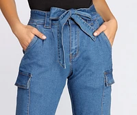 Tie Waist Cargo Style Denim Joggers