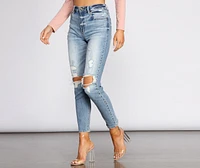 Tobi Super High Waist Destructed Mom Jeans