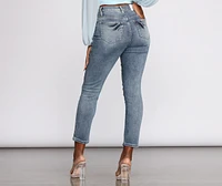 High Rise Distressed Tapered Jeans