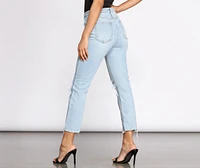High Waist Distressed Denim Pants