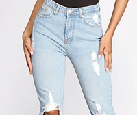 High Waist Distressed Denim Pants
