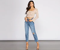 High Rise Destructed Straight Leg Jeans