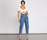 High Rise Paper Bag Waist Denim Pants