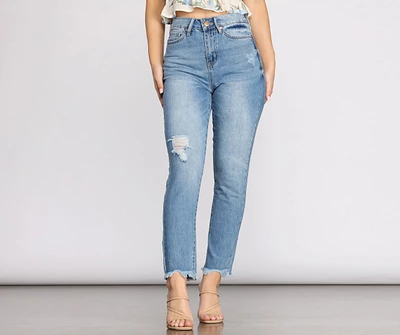 High Rise Frayed Hem Jeans