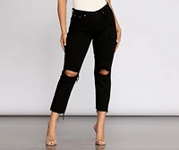 High Waist Distressed Denim Pants