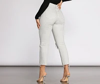 High Waist Distressed Denim Pants