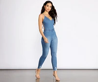 Lace It Up Denim Catsuit