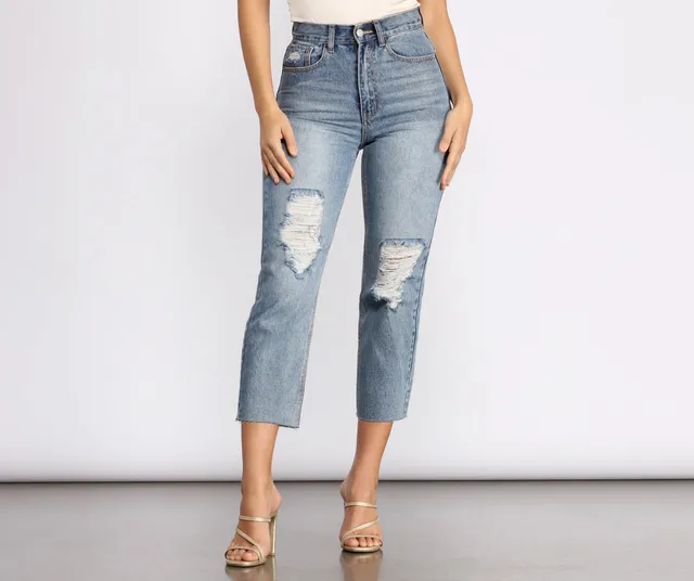 Indigo Rein Juniors' Mid Rise Button Fly Distressed Cropped Curvy