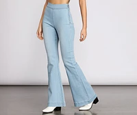 High Rise Denim Flare Pants