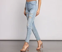 Mid Rise Destructed Skinny Jeans