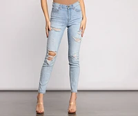 Mid Rise Destructed Skinny Jeans