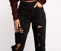 On the Edge High Rise Destructed Boyfriend Jeans