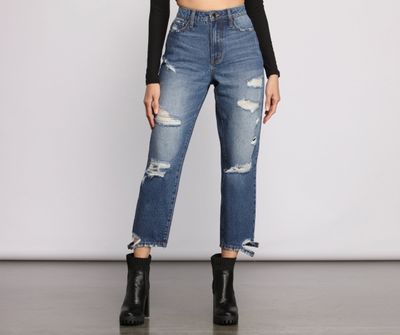 High Rise Destructed Mom Jeans