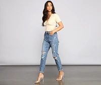 Amanda High Rise Destructed Boyfriend Jeans