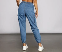 High Rise Denim Cargo Joggers