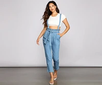 Sweet Style Paper Bag Suspender Pants