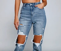 Rebel Chic High Rise Destructed Mom Jeans
