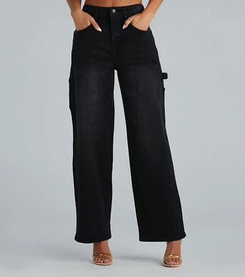Trish Mid-Rise Carpenter Wide-Leg Denim Jeans