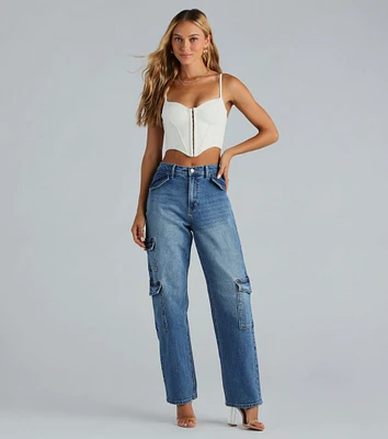 Mid-Rise Cargo-Style Baggy-Leg Jeans