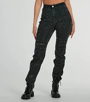Glam Girlie Rhinestone High Waist Straight-Leg Jeans