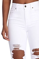 High Waist Distressed Knee Skinny Jeans